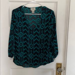 Golden State dark turquoise small v-neck 3/4 sleeve top career office